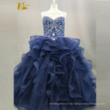 ED Braut Ballkleid Perlen Real Picture Ärmellos Lace-Up Zurück Blue Organza Quinceanera Kleid